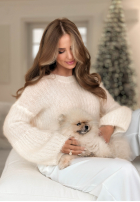 Miękki moherowy sweterek z bufkami Cotton Candy Ecru