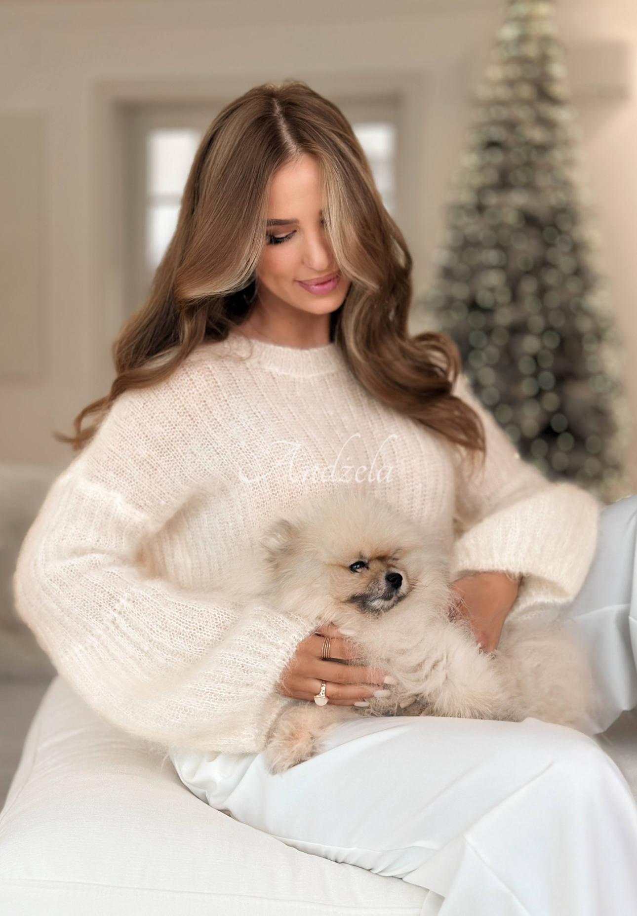 Weicher Mohairpullover mit weiten Ärmeln Cotton Candy Ecru