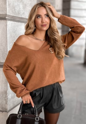 Leichter Pullover mit Ausschnitt Sensibility Camel II