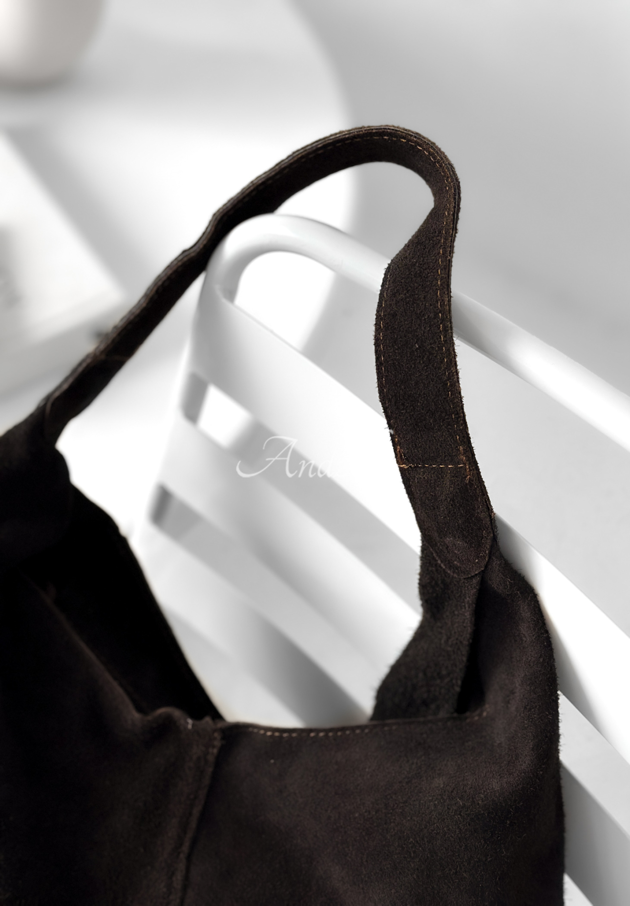 In The Shade chocolate suede handbag