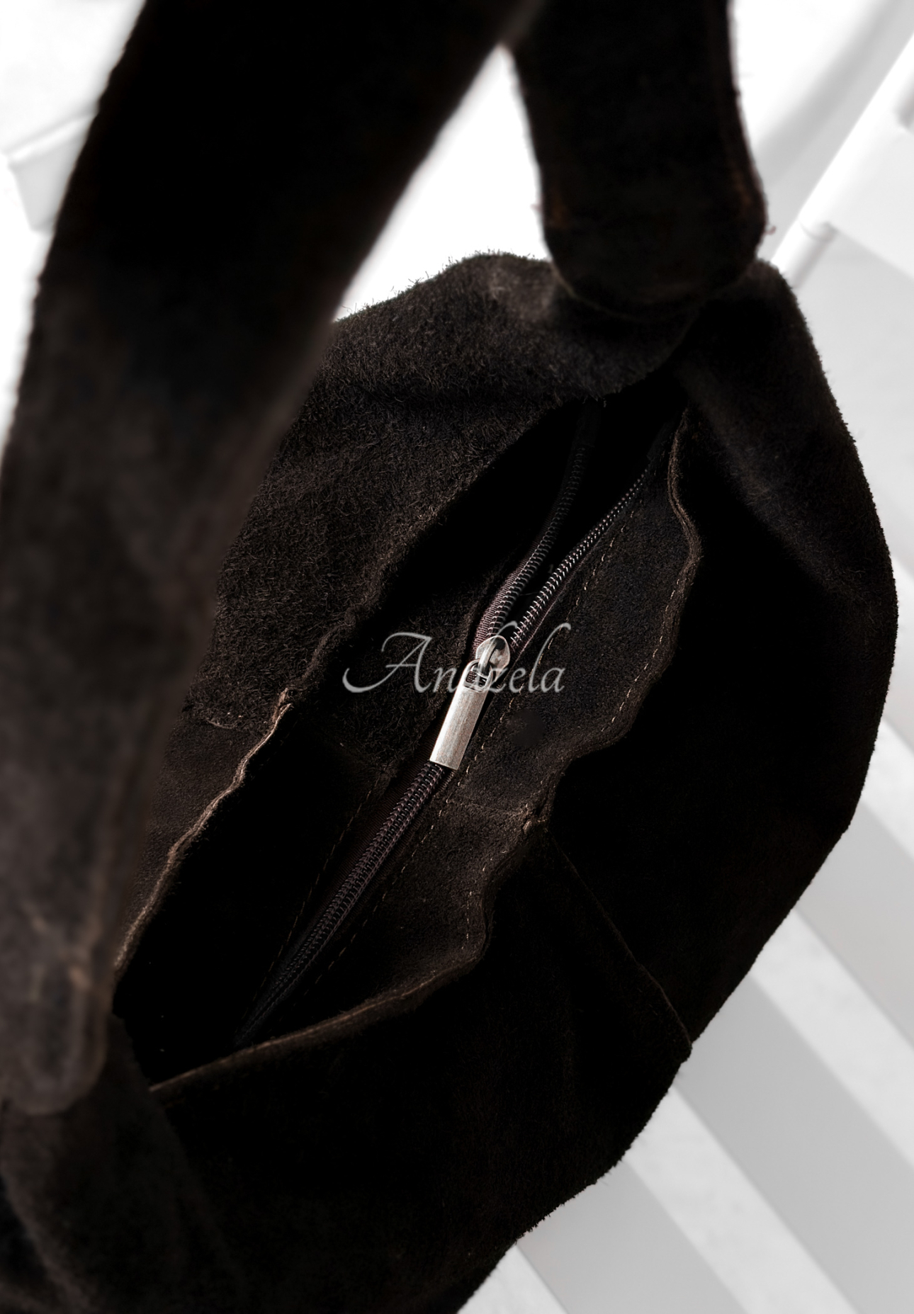 In The Shade chocolate suede handbag