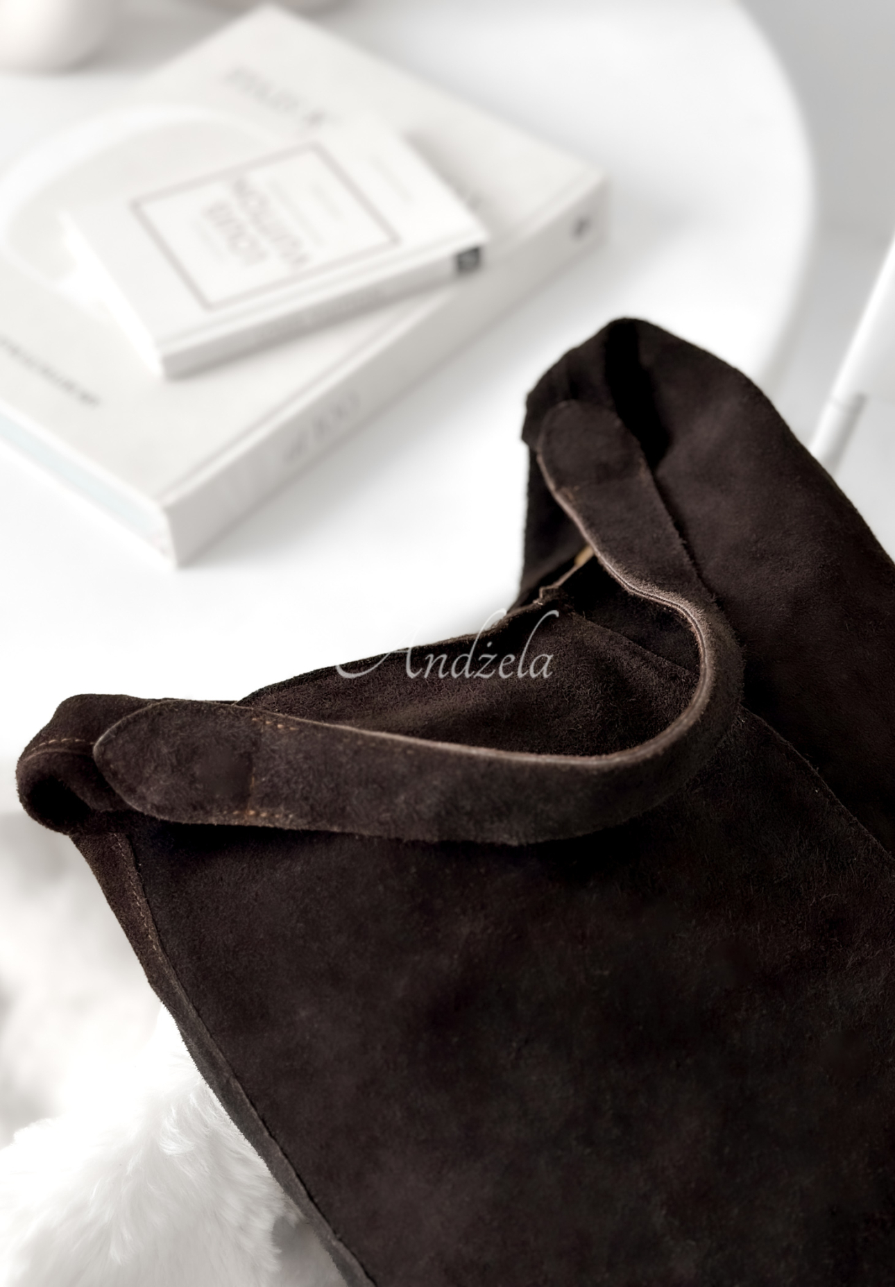 In The Shade chocolate suede handbag