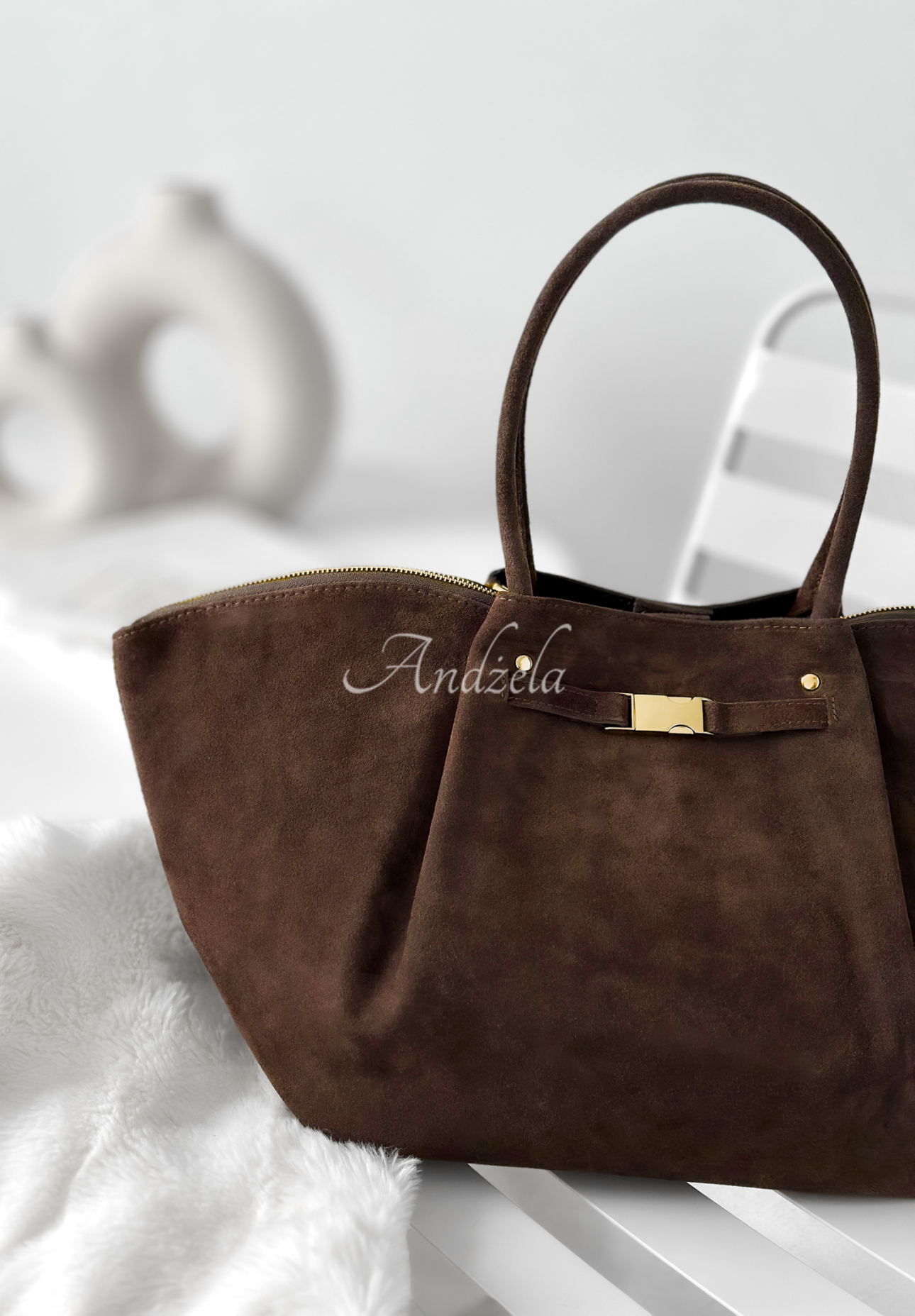 Almost Ready chocolate suede handbag
