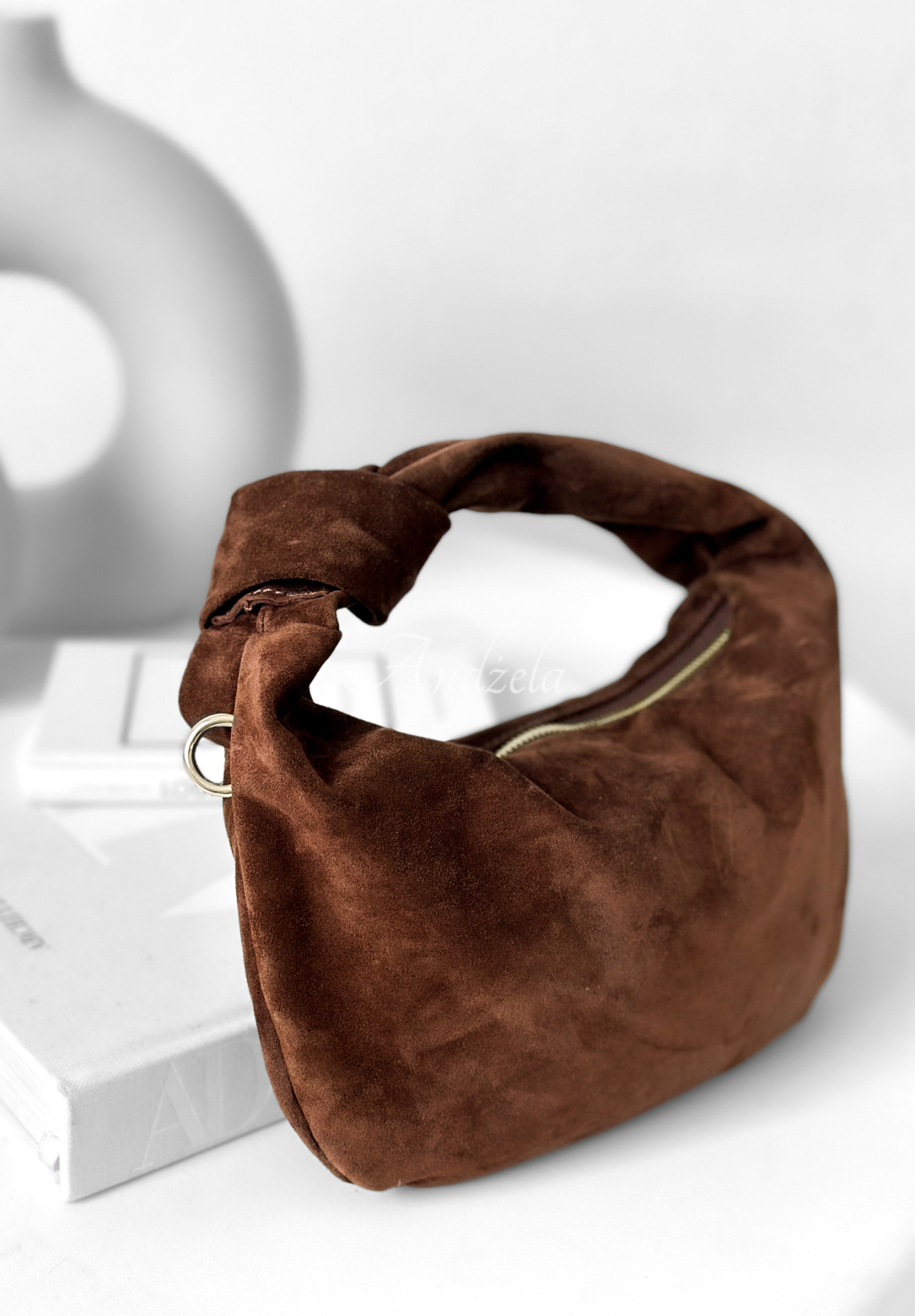 Just Lipstick chocolate suede handbag