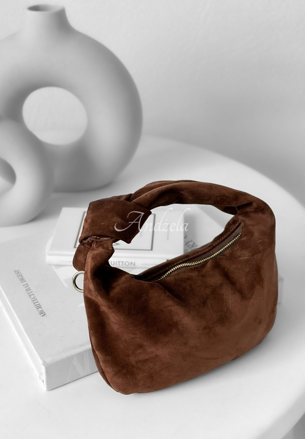 Wildlederhandtasche Just Lipstick Schokoladenbraun