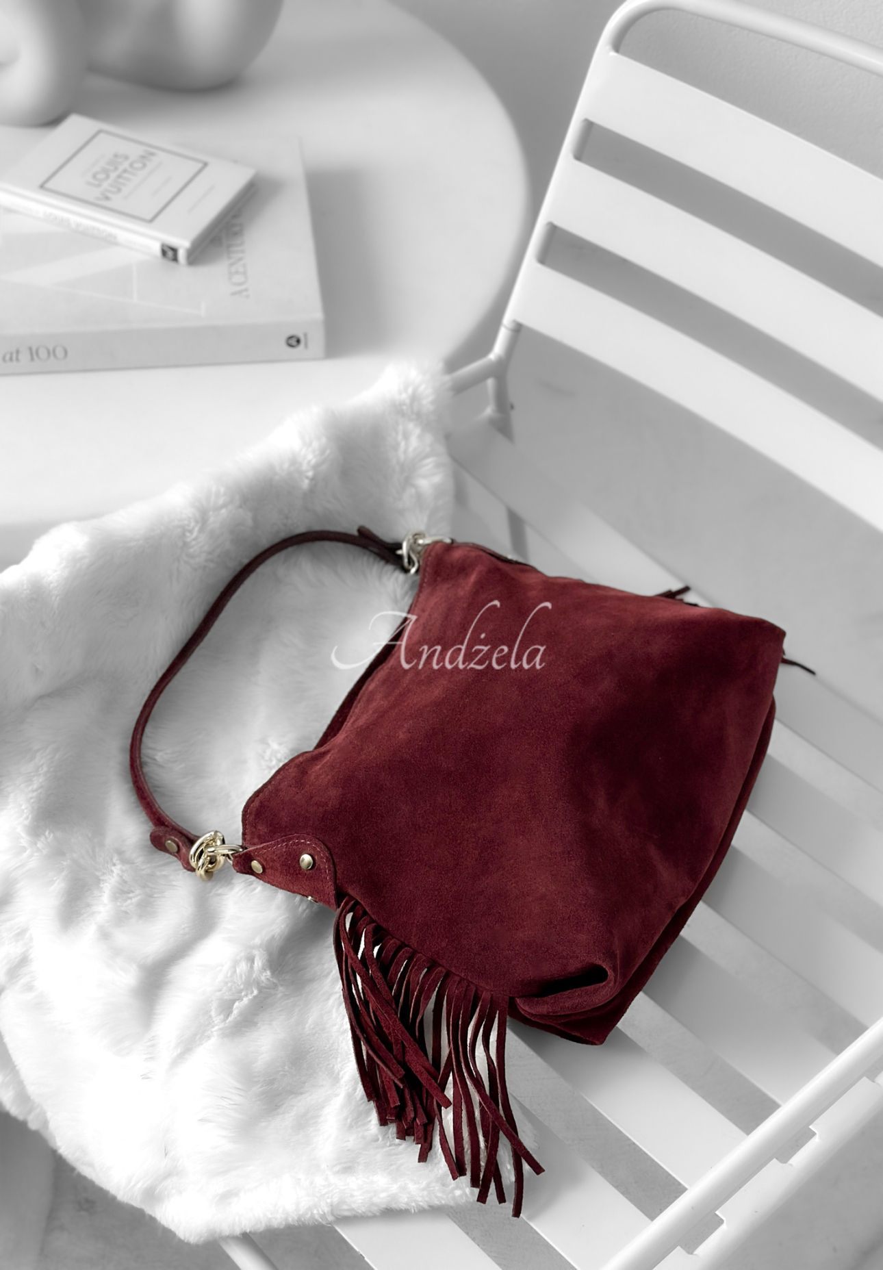 Wildledertasche mit Fransen Final Message Burgunderrot