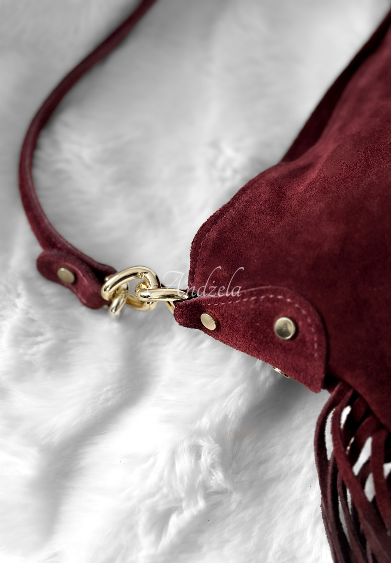 Suede handbag with tassels Final Message burgundy