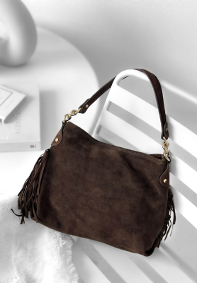 Wildledertasche mit Fransen Final Message Schokoladenbraun