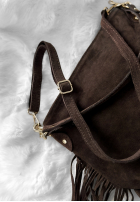 Zamszowa Tasche z frędzlami Final Message Schokoladenbraun