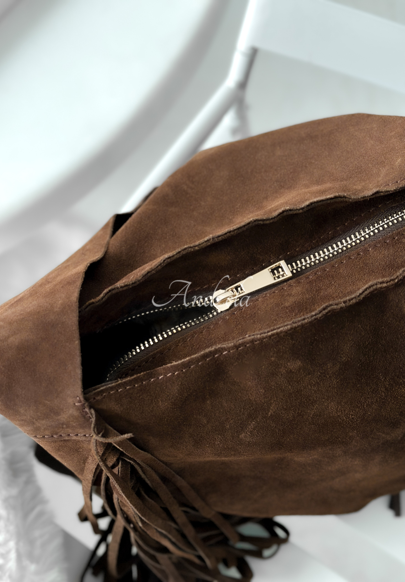 Wildledertasche mit Fransen Maybe Next Time Schokoladenbraun