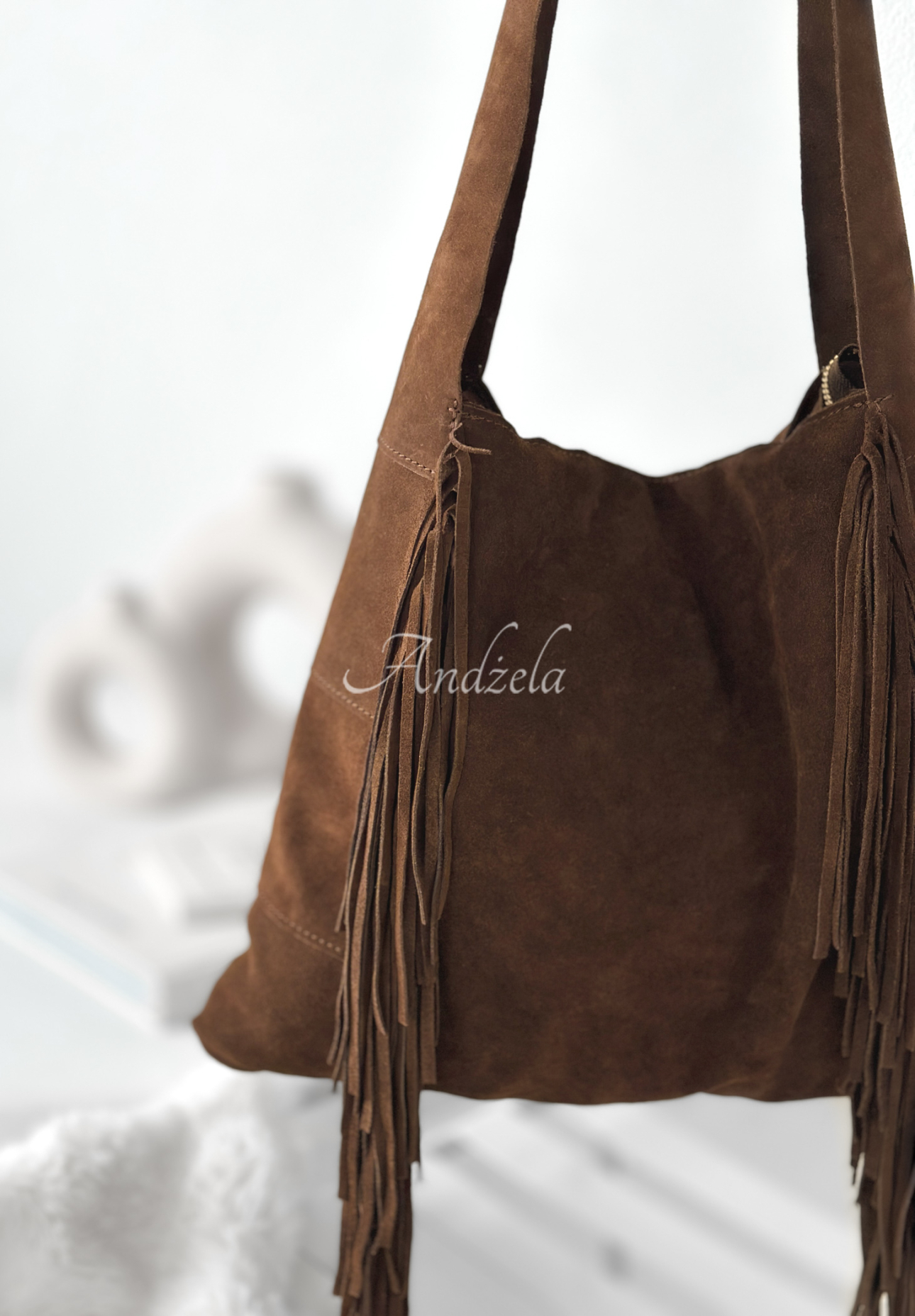 Wildledertasche mit Fransen Maybe Next Time Schokoladenbraun