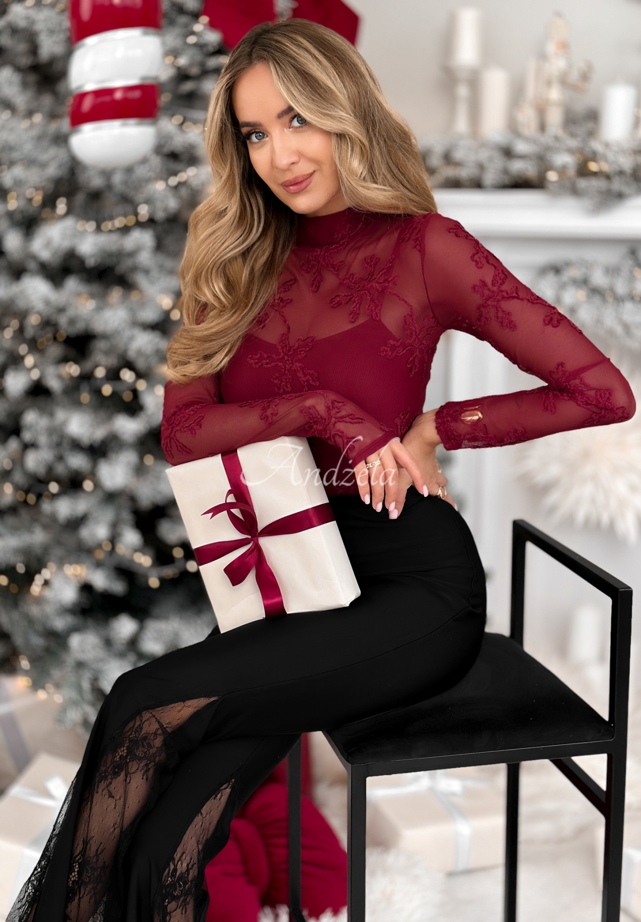 Material-Schlaghose mit Spitze Compliment Me Schwarz