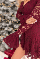 Koronkowa Kleid mini z falbankami Speak To Me Burgunderrot