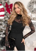 Siateczkowa Bluse z haftami Go On A Date Schwarz