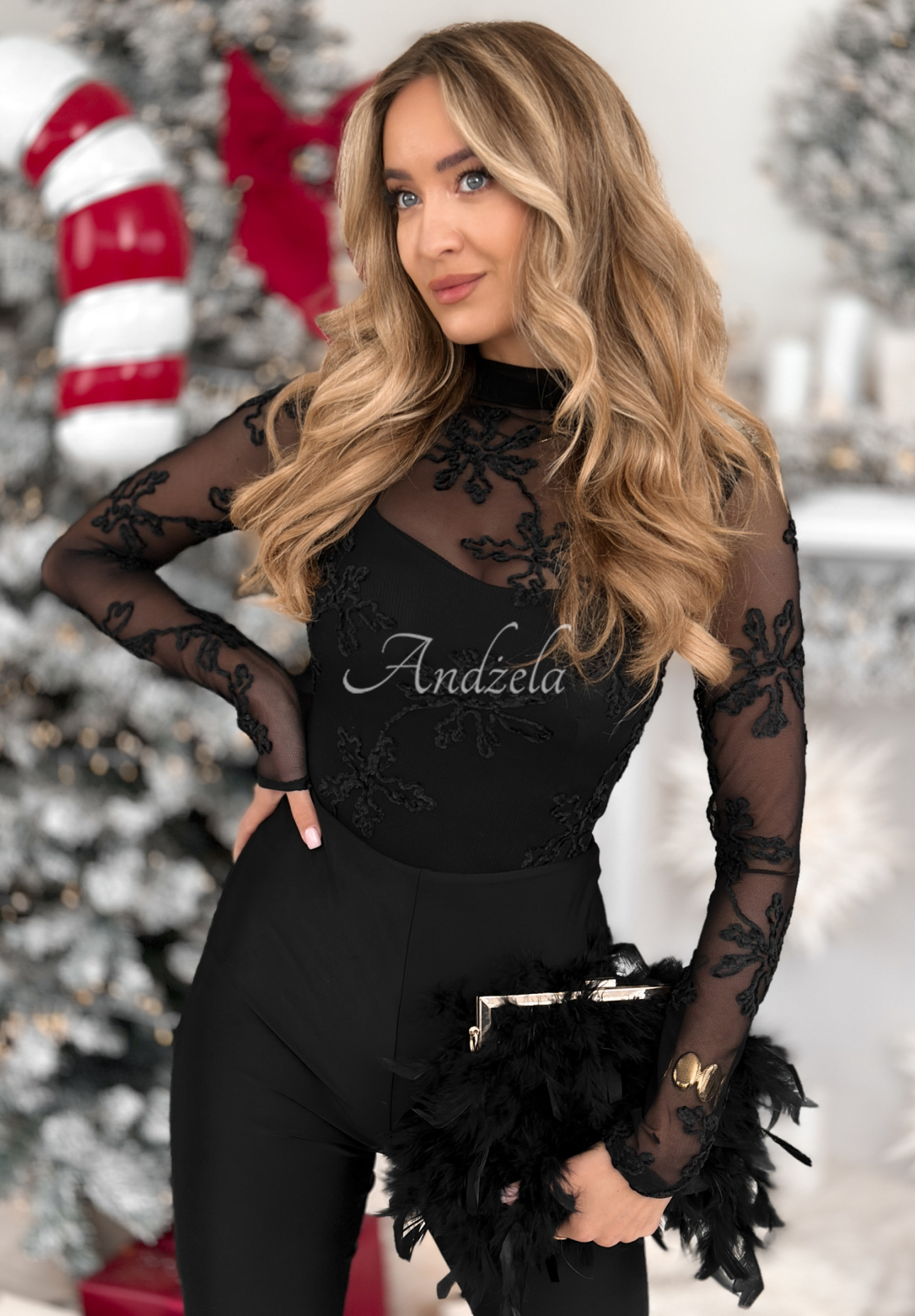 Mesh-Bluse mit Stickereien Go On A Date Schwarz