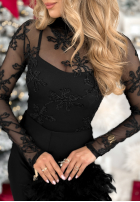 Siateczkowa Bluse z haftami Go On A Date Schwarz