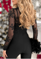 Siateczkowa Bluse z haftami Go On A Date Schwarz