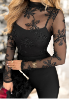 Siateczkowa Bluse z haftami Go On A Date Schwarz