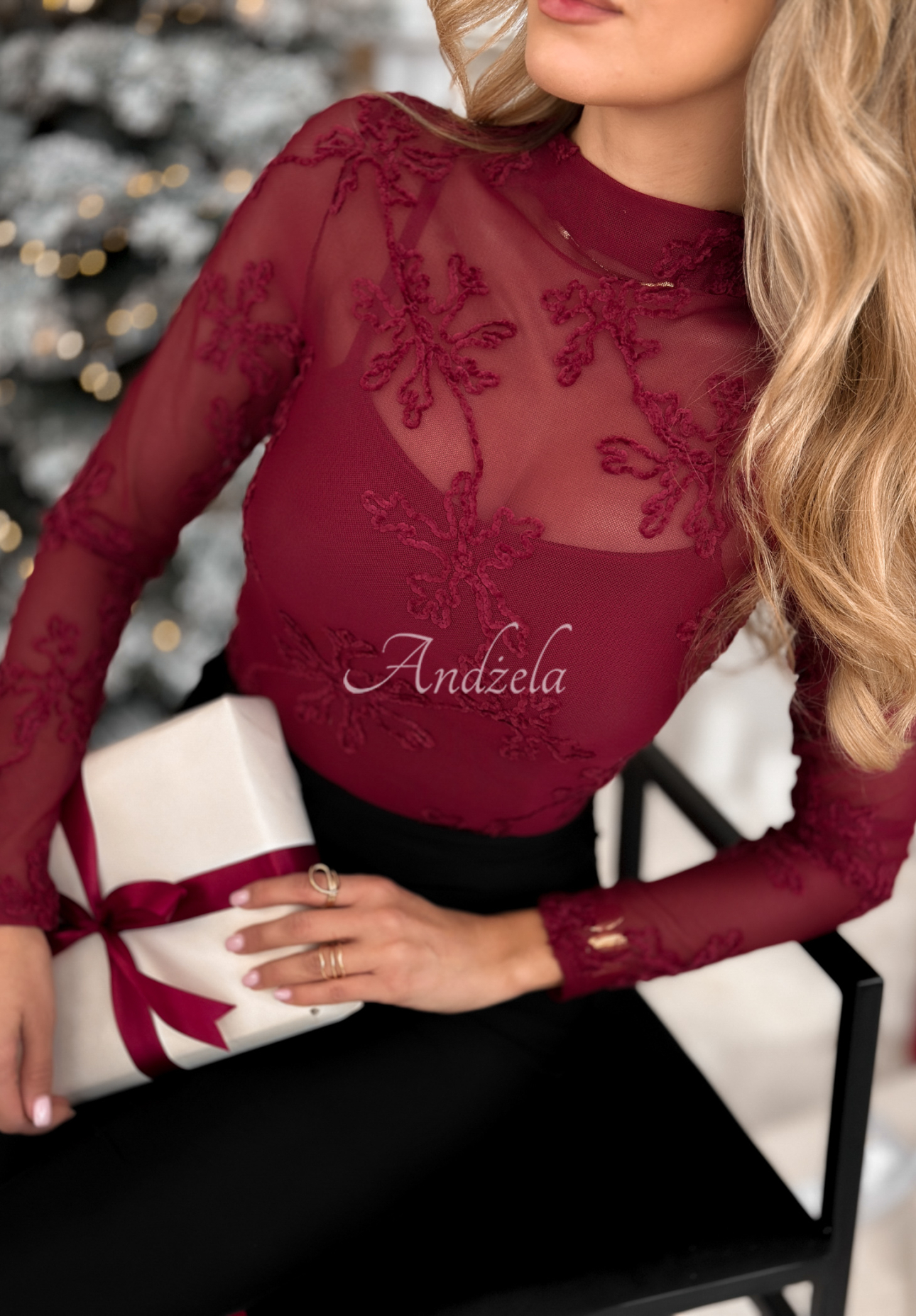 Mesh-Bluse mit Stickereien Go On A Date Rot