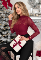 Siateczkowa Bluse z haftami Go On A Date Rot