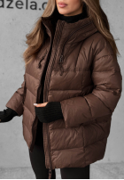 Długa pikowana Jacke z kapturem New In Town Schokoladenbraun