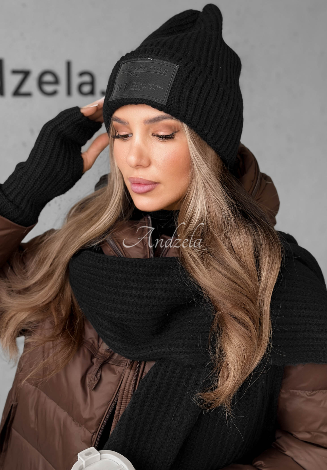 Set aus Mütze, Schal und Handschuhen 3in1 December Schwarz