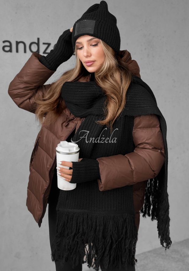 Set aus M&uuml;tze, Schal und Handschuhen 3in1 December Schwarz