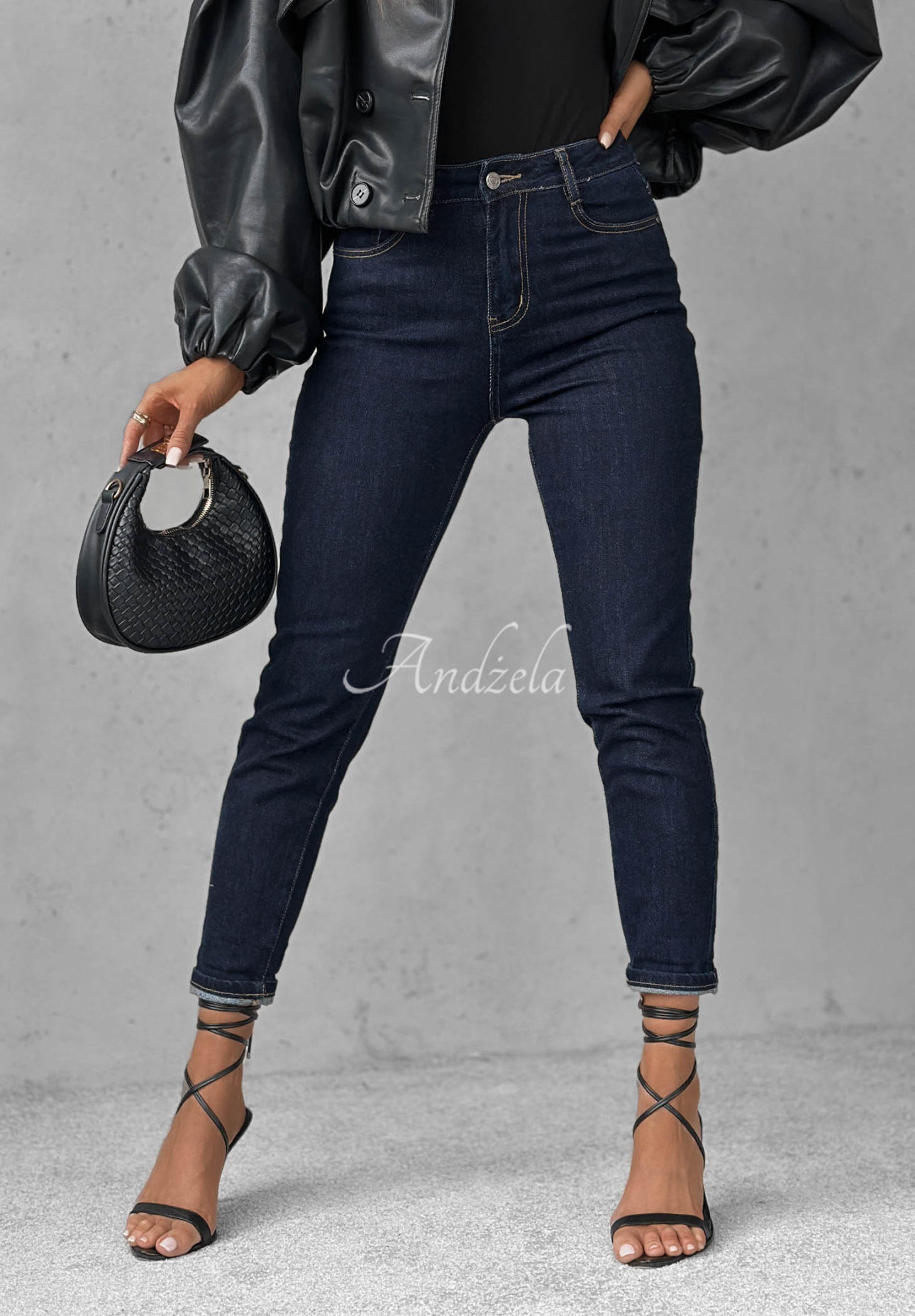 Jeans mom fit mit Gürtel Let’s Not Talk Dunkelblau
