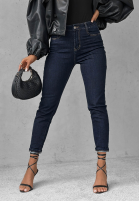 Denim mom fit pants with belt Let's Not Talk navy blue
