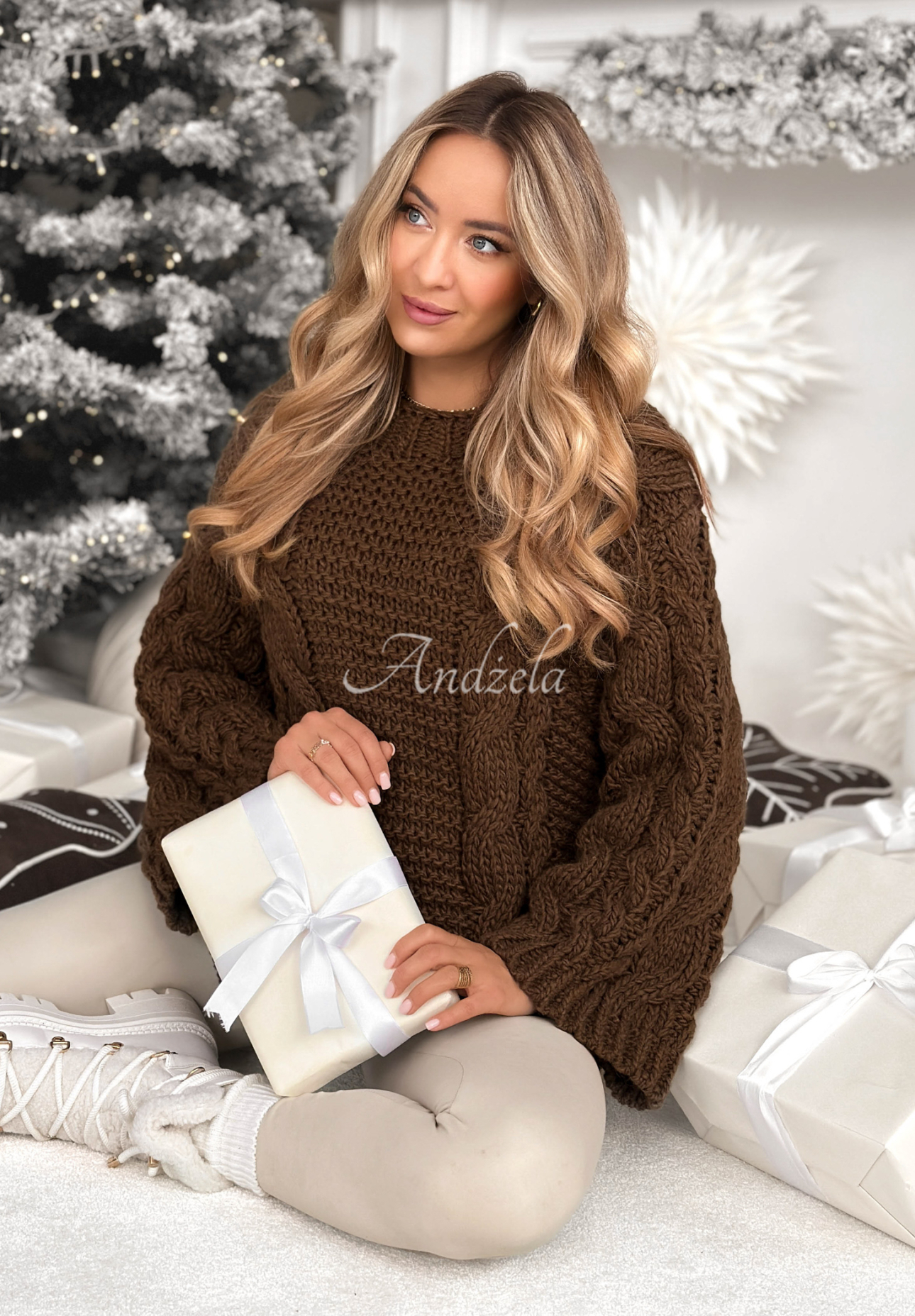 Oversize-Strickpullover aus Wolle Days Are Short Schokoladenbraun