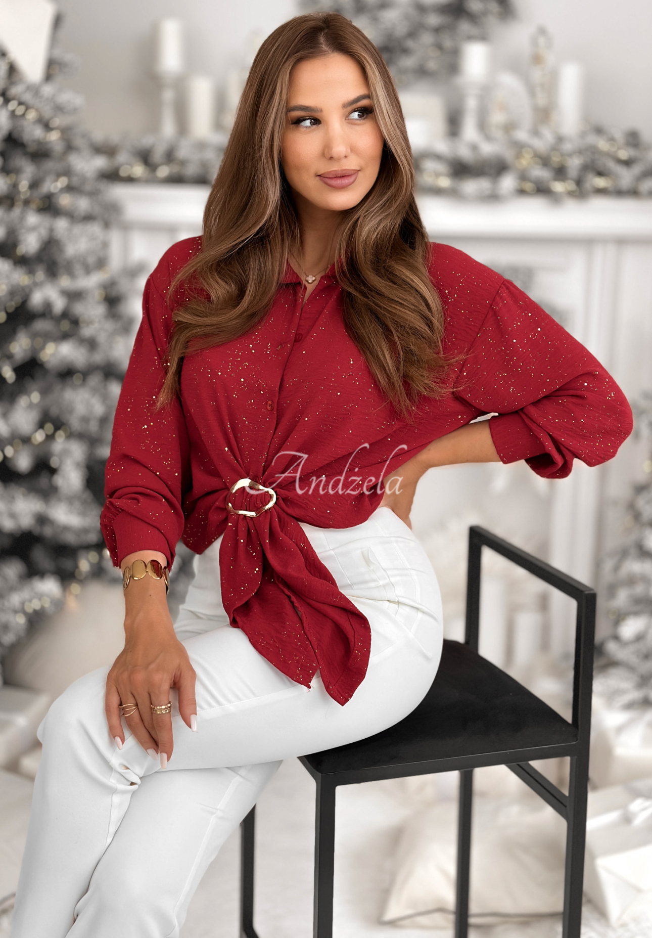 Glänzendes Viskosehemd mit Bindeband Text Me Never Rot