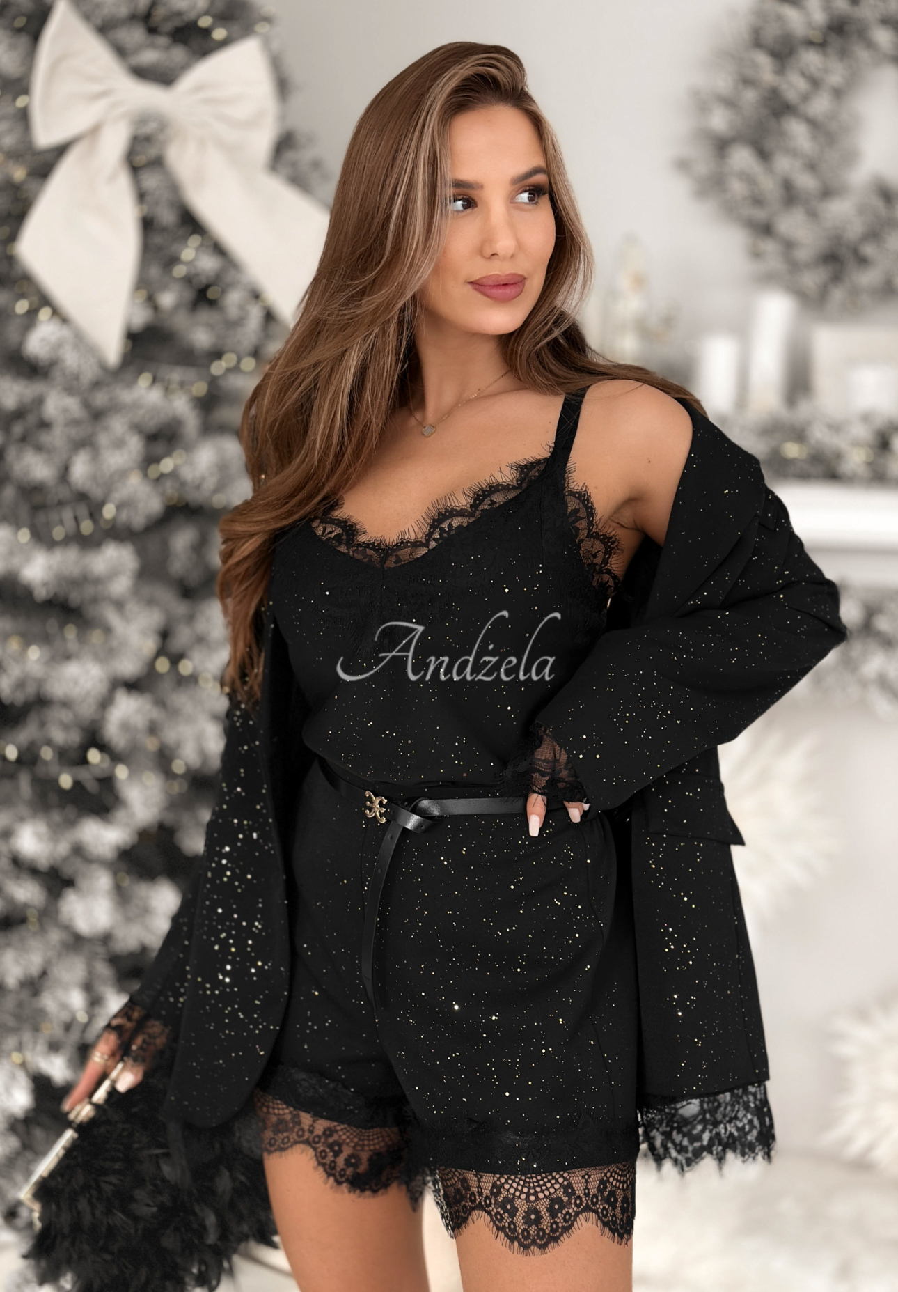 Glänzendes Trägertop mit Spitze Shine &amp; Sparkle Schwarz