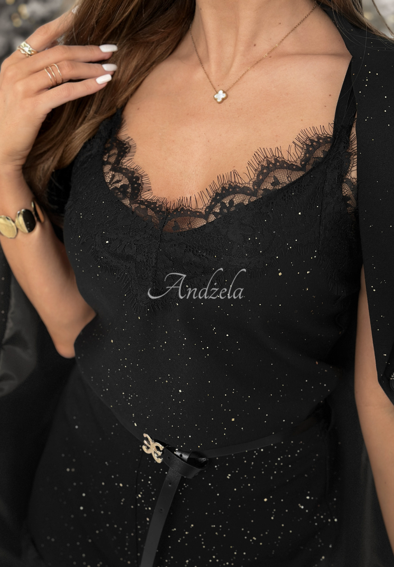 Glänzendes Trägertop mit Spitze Shine &amp; Sparkle Schwarz