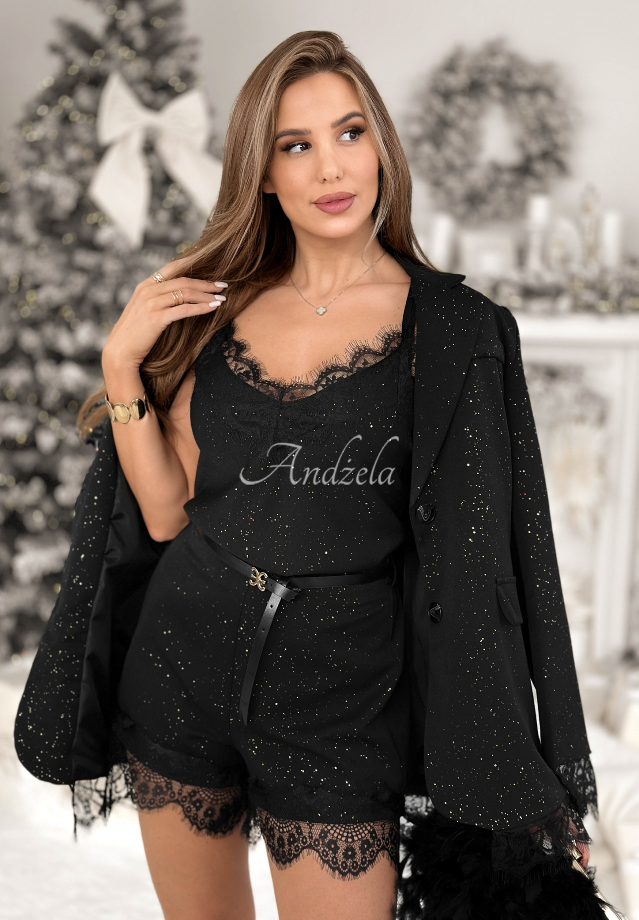 Glitzernde Shorts mit Spitze Shine &amp; Sparkle Schwarz