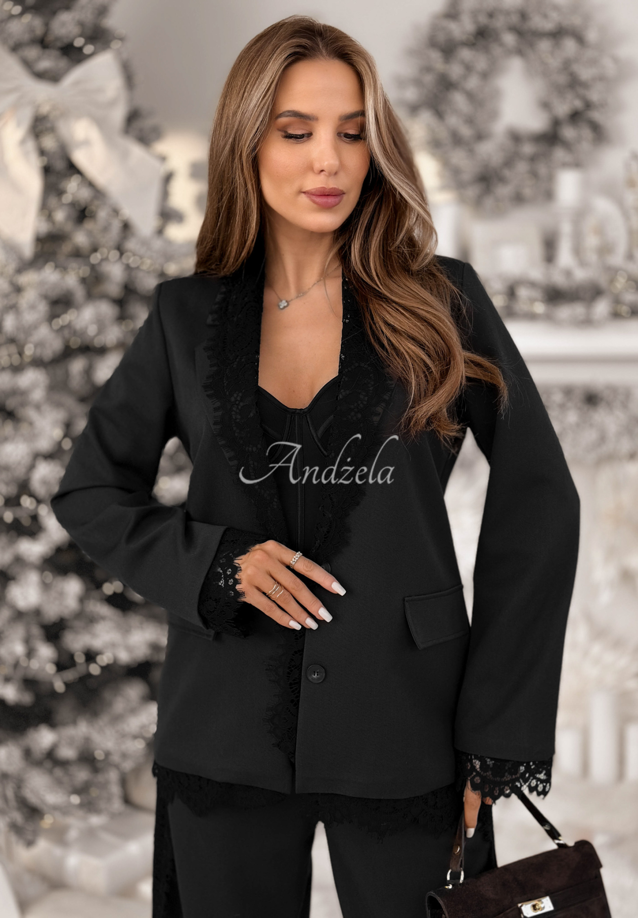 Blazer mit Spitze und Viscose Grace Moment Schwarz