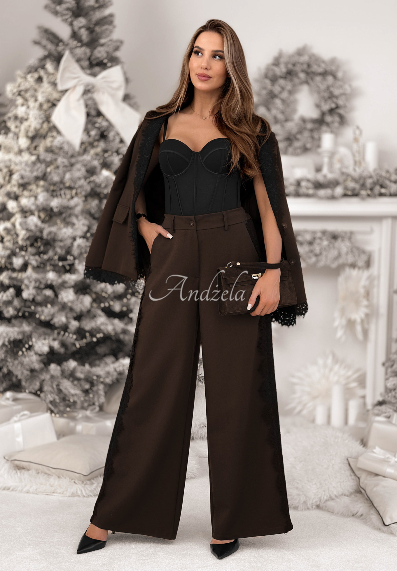 Blazer mit Spitze und Viscose Grace Moment Schokoladenbraun