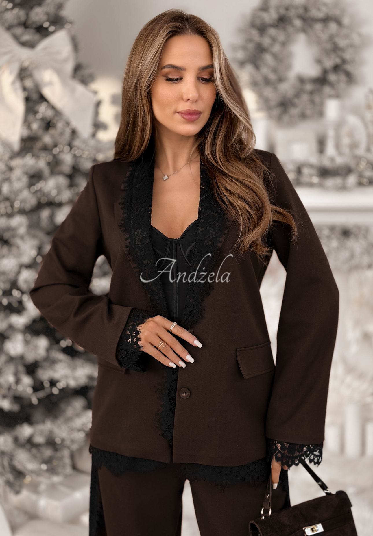 Blazer mit Spitze und Viscose Grace Moment Schokoladenbraun