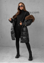 Długa pikowana Jacke z futerkiem Winter Time Schwarz