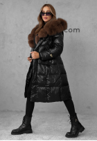 Długa pikowana Jacke z futerkiem Winter Time Schwarz