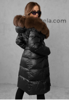 Długa pikowana Jacke z futerkiem Winter Time Schwarz