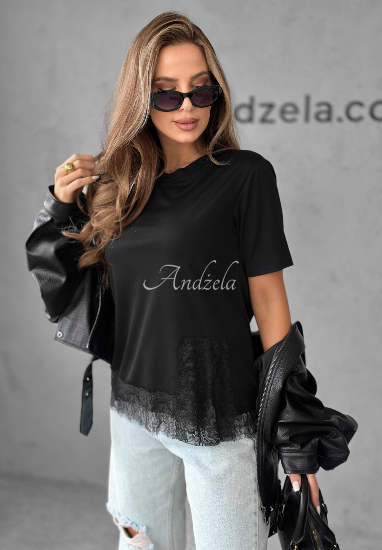 Viskose-T-Shirt mit Spitze Daily Lace Schwarz