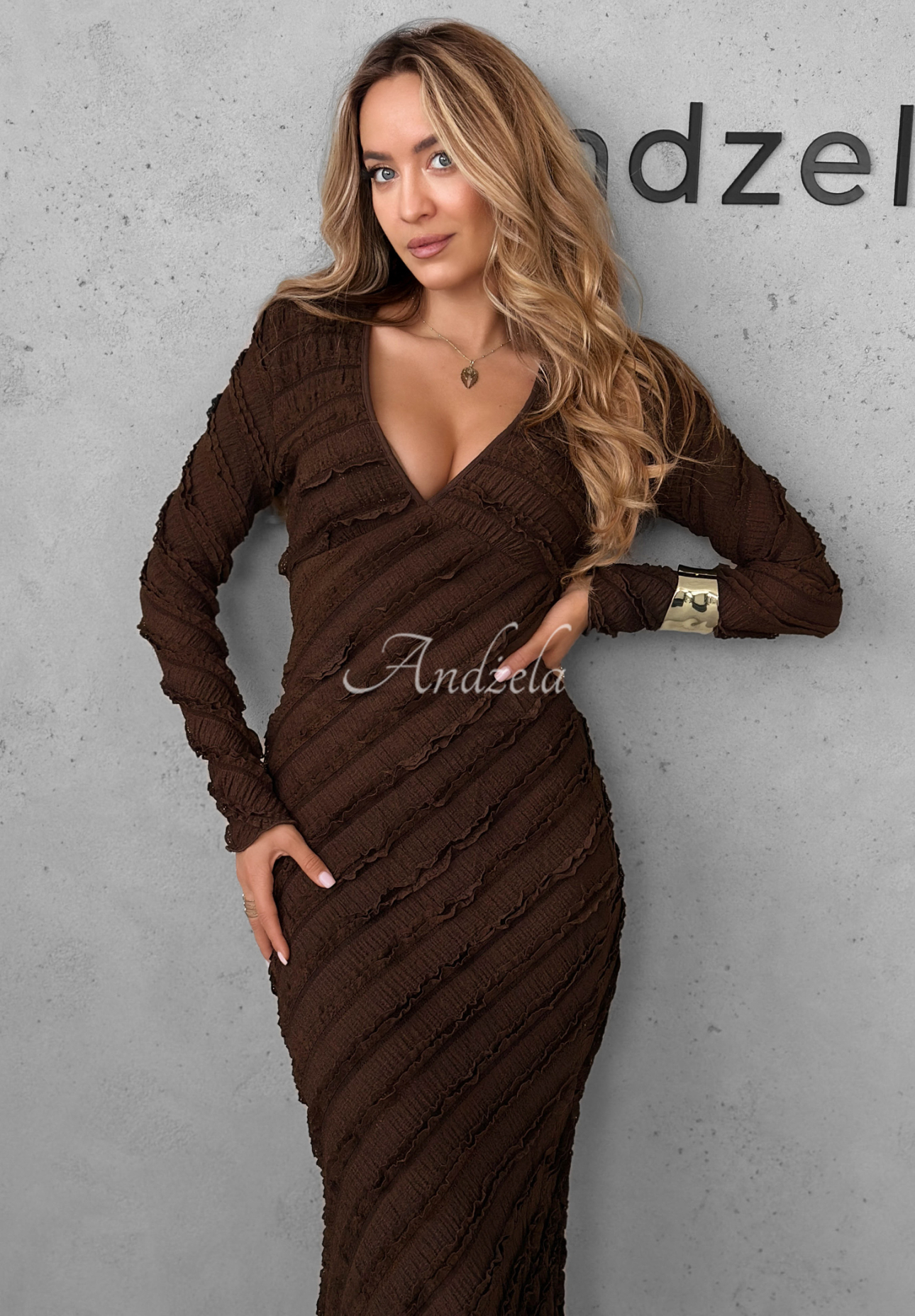 Maxikleid mit Rüschen Still Miss You Schokoladenbraun