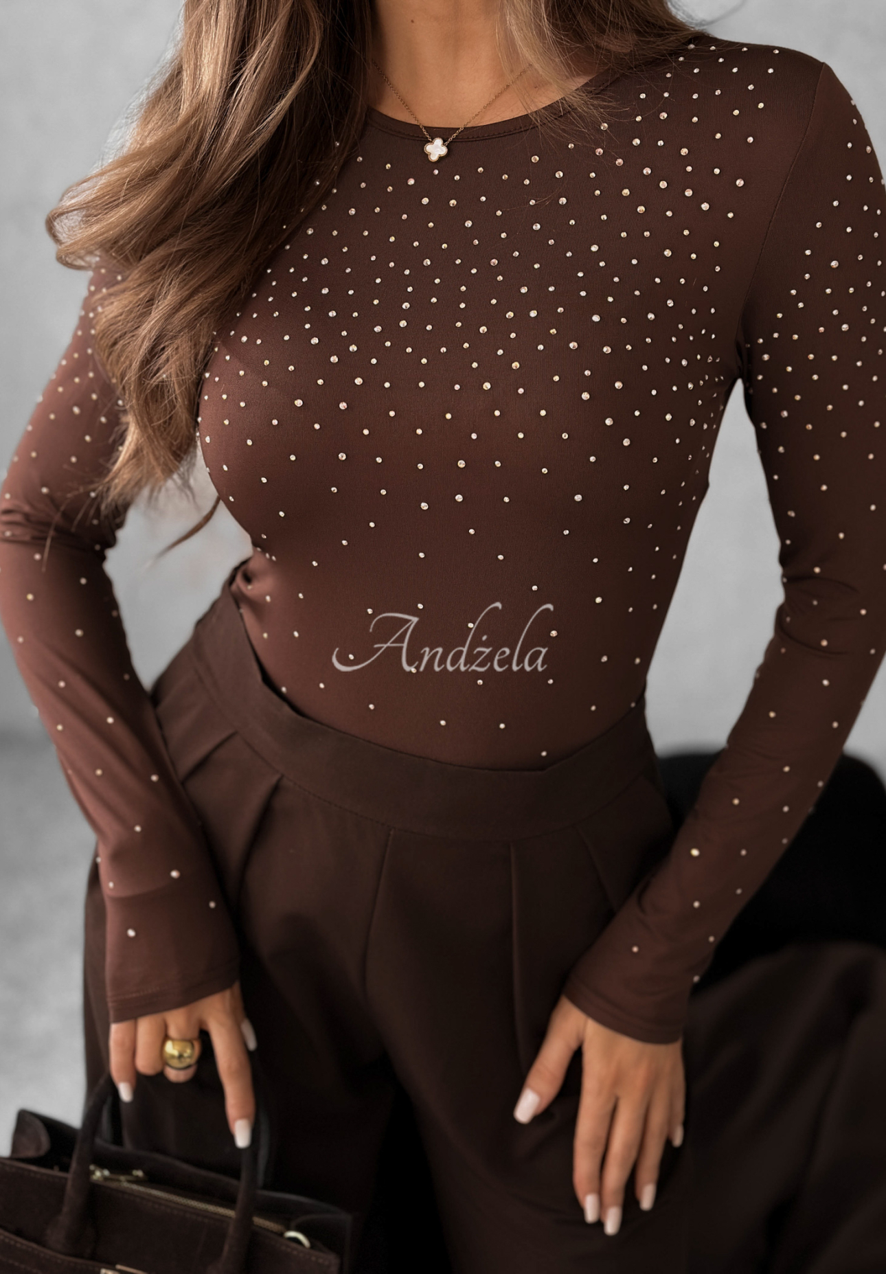 Body mit Kristallen Crystal Dawn Schokoladenbraun