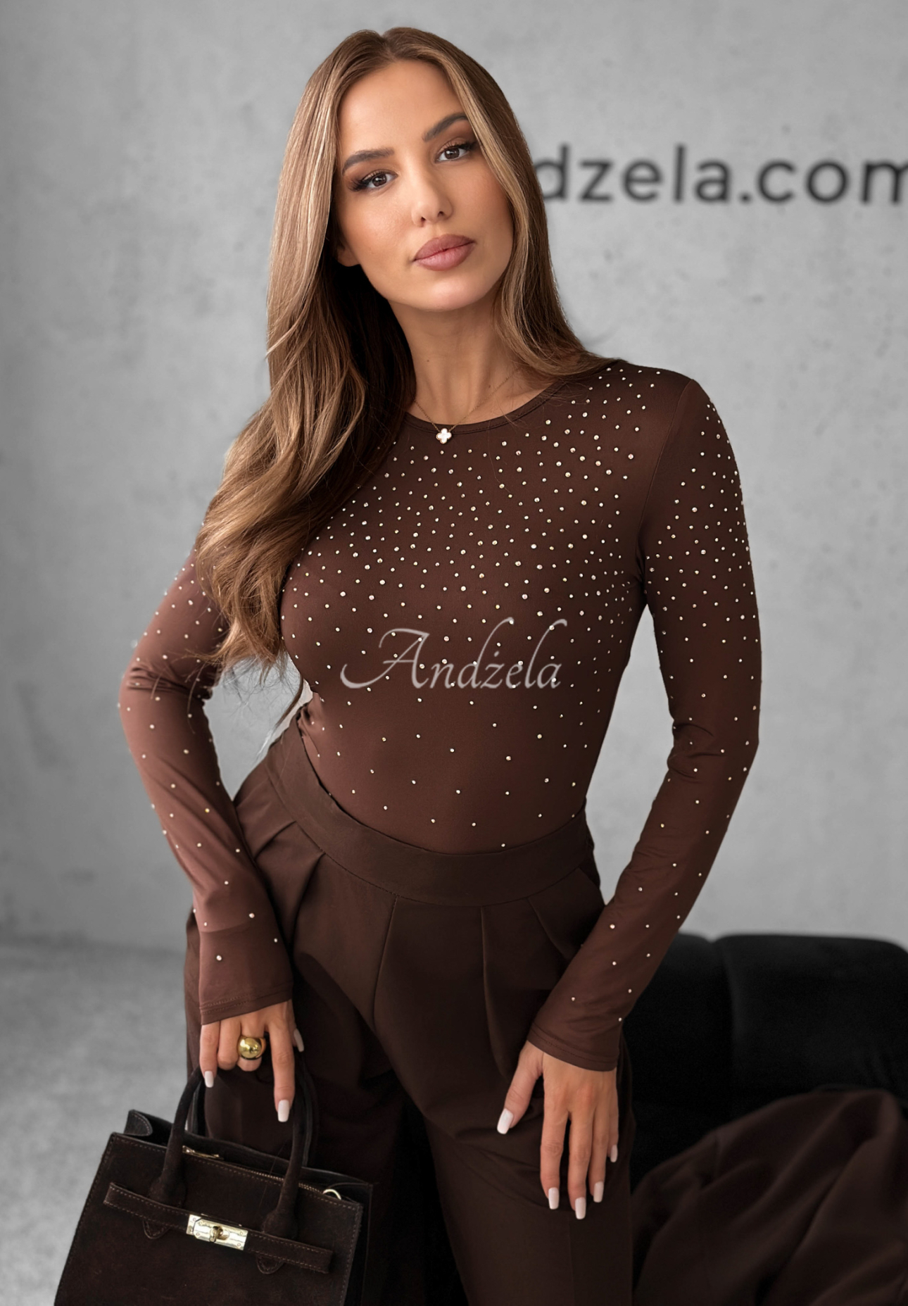 Body mit Kristallen Crystal Dawn Schokoladenbraun