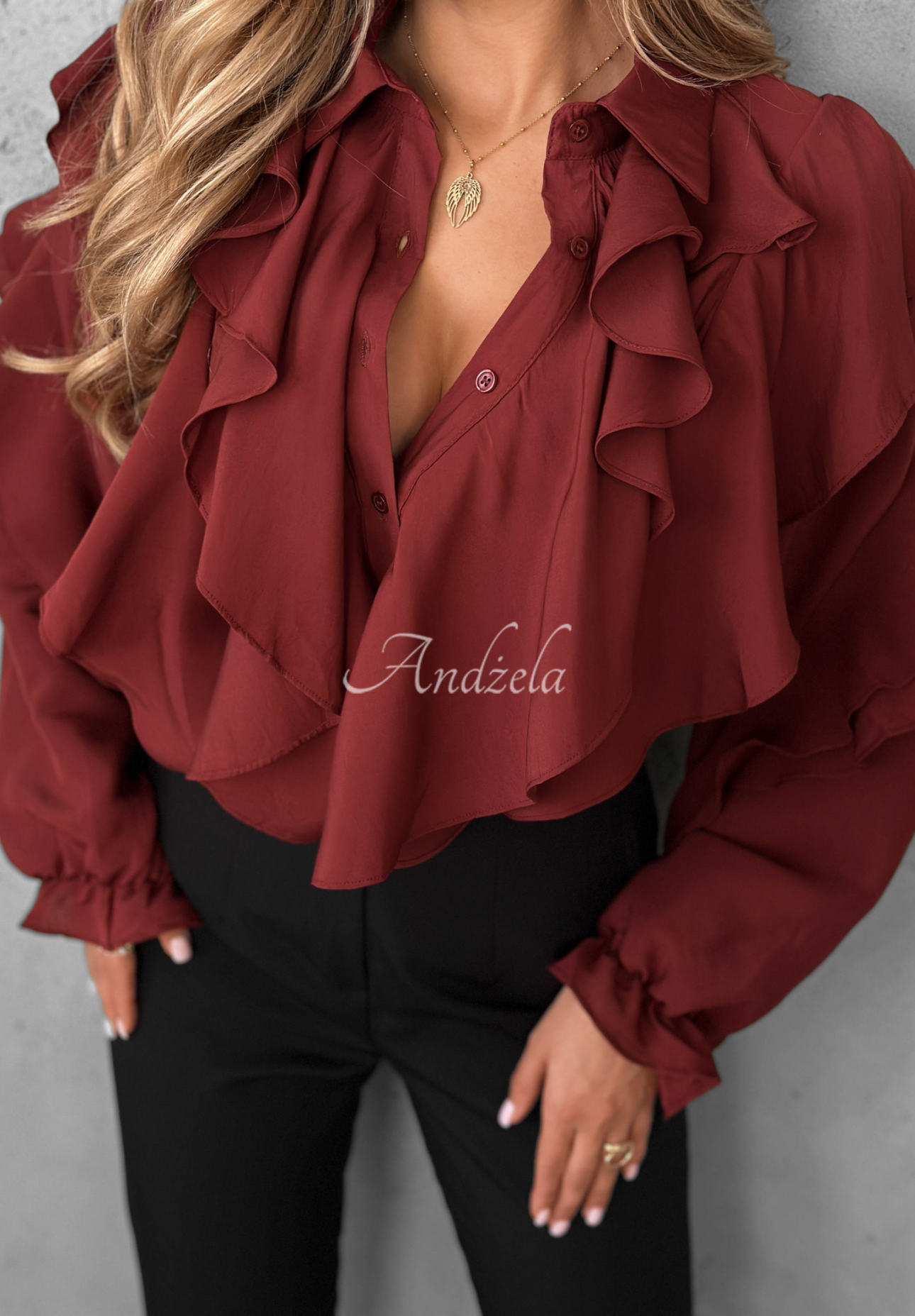 Viskose-Hemd mit Rüschen Majestic Dreams Burgunderrot