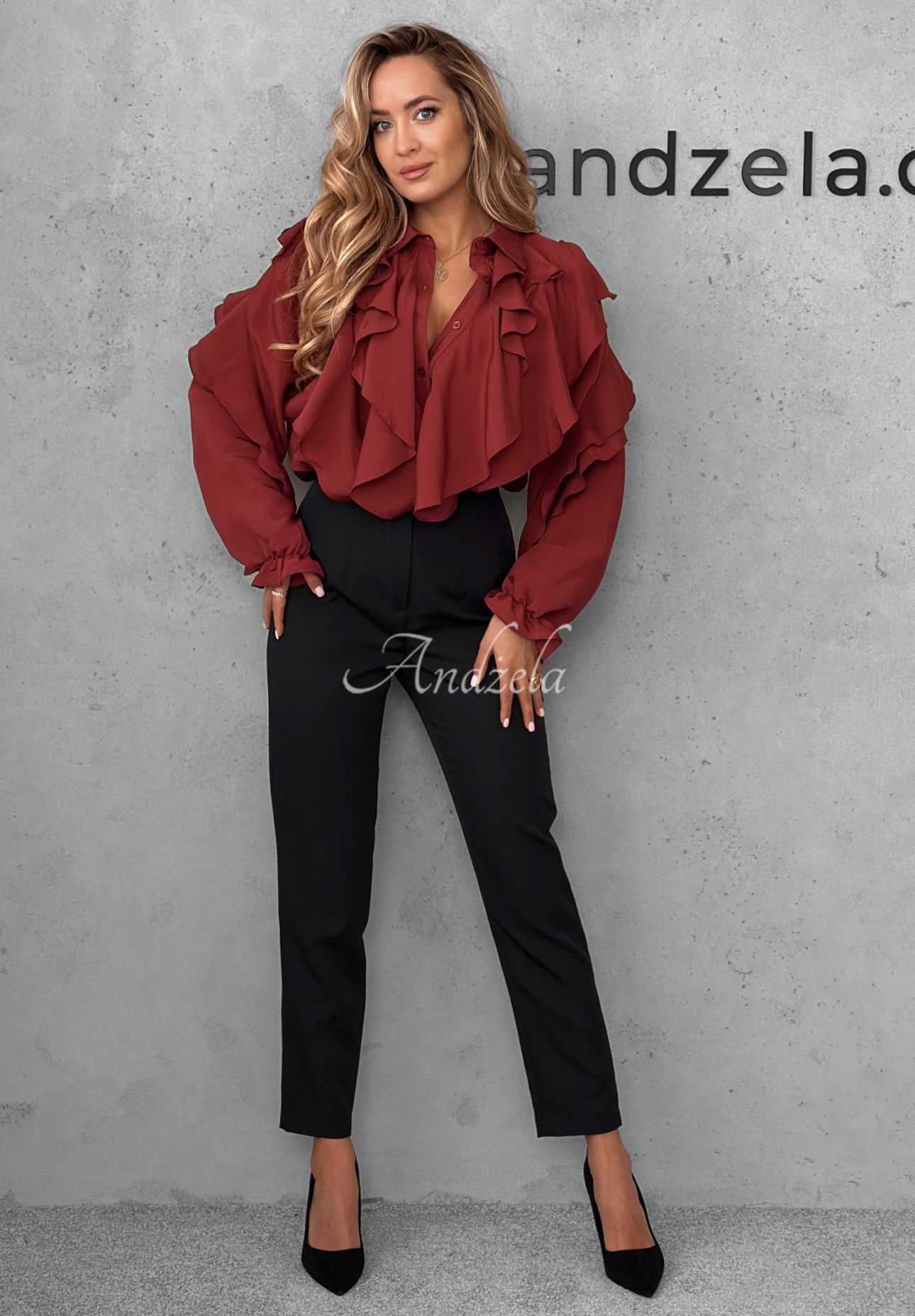 Viskose-Hemd mit Rüschen Majestic Dreams Burgunderrot