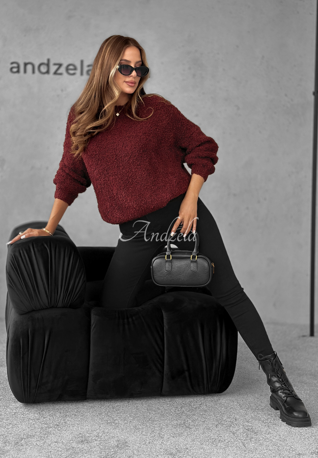 Pullover mit Mohair und Wolle Cuddly Companion Burgunderrot