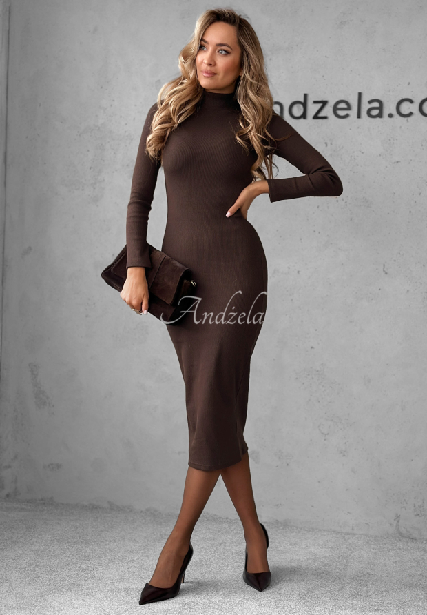 Geripptes Midikleid Smile Again Schokoladenbraun
