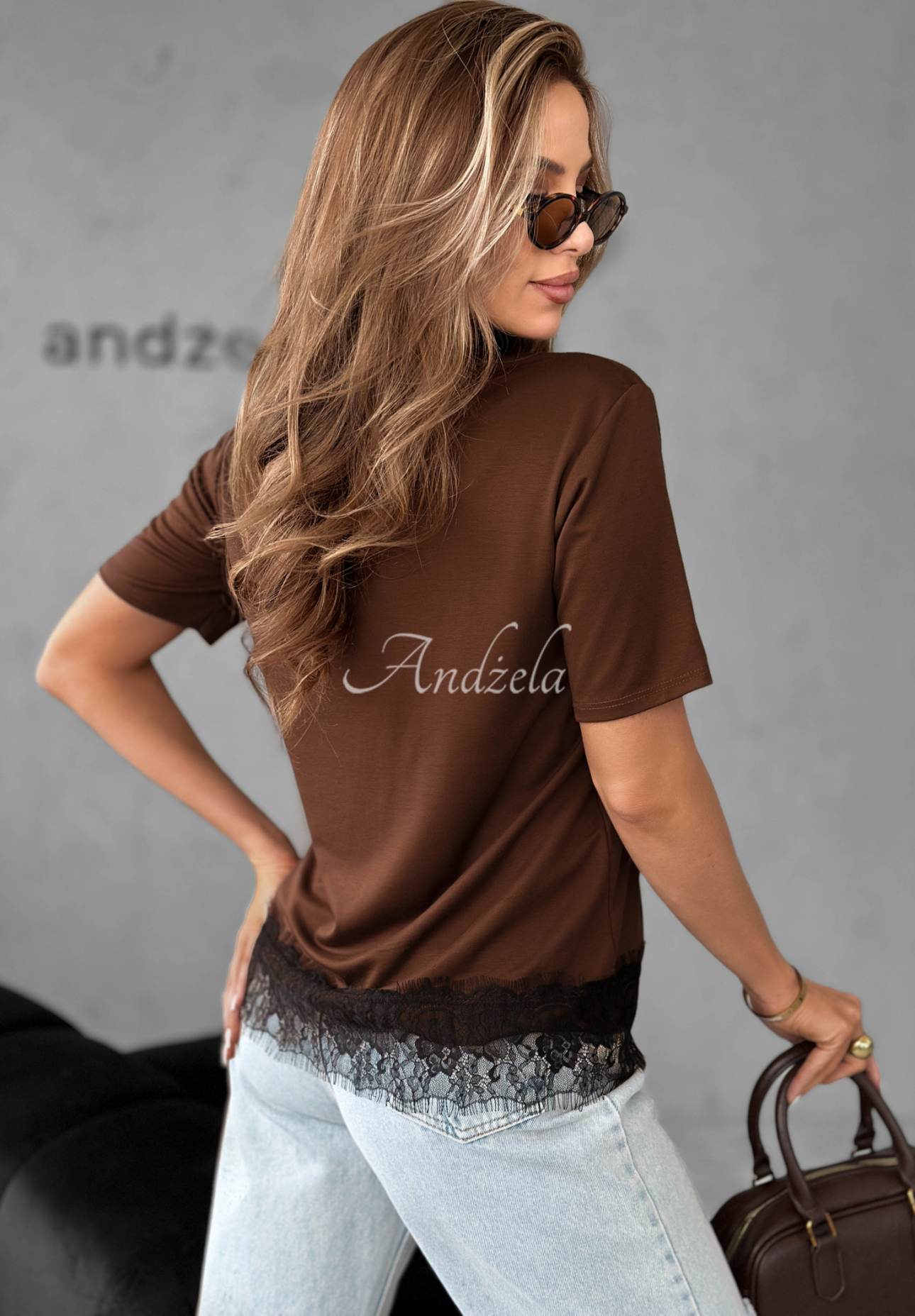Viskose-T-Shirt mit Spitze Daily Lace Schokoladenbraun