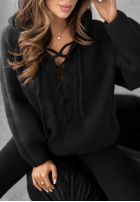 Pullover oversize ze sznurowaniem i kapturem Laossi Schwarz